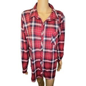 NEW Como Vintage Red Plaid Long Sleeve Button Up Shirt Womens‎ XXL